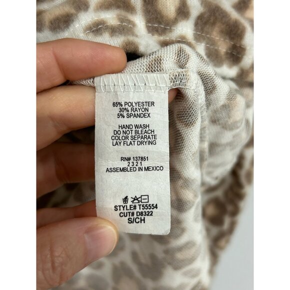 Gaze Leopard Print Crewneck Long Sleeve Crop Top Tan White Sz Small Animal Print - Picture 7 of 9